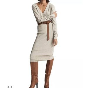 REISS JENNA CASHMERE BLEND RUCHED SLEEVE DRESS